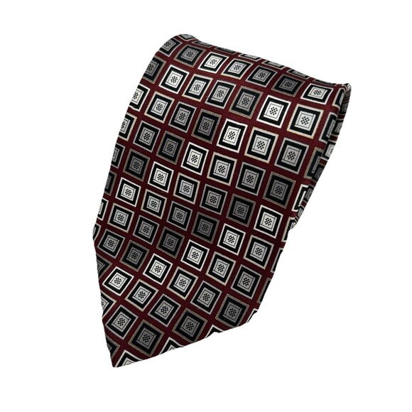 Alexander Julian Colours 100% Silk Burgandy Geometric‎ Pattern Tie  57"x 3.75" - Picture 2 of 5